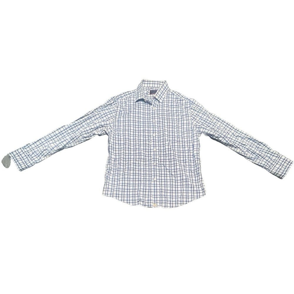 UNTUCKit‎ Shirt Mens Medium Blue White Plaid Sardinia Nylon Stretch Business